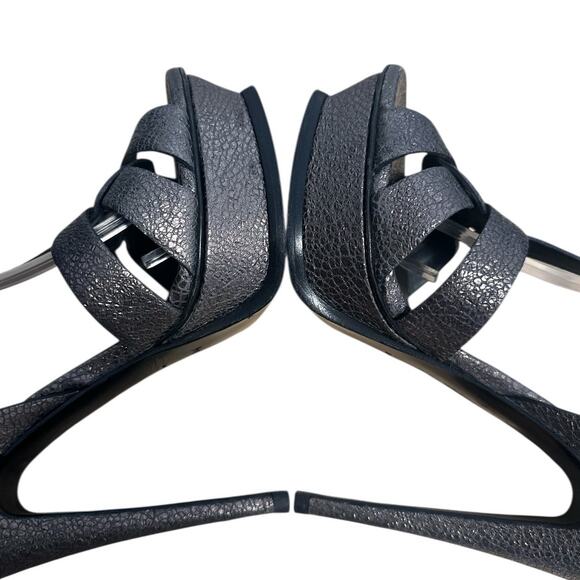 Saint Laurent Tribute Pewter Silver Embossed Leather Platform High Heels  38 - Picture 5 of 12